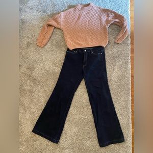 Outfit - Universal thread sweater, Flare leg dark wash jeans